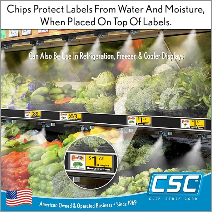 Clip Strip Corp. Price/Data Channel Label Holder Chips, Clear Plastic Tags, 2.25" L x 1.25" H, 7.5 Mil Thick, Gondola Shelf Edge, Reusable, Made for Point of Purchase Shelf Molding (500)