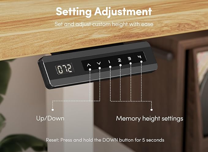 FEZIBO 55 x 24 Inch Height Adjustable Electric Standing Desk with Double Drawer, Computer Desk, Home Office Stand Up Table with 4 Height-Adjustable Feets & 2 Hooks, Light Rustic