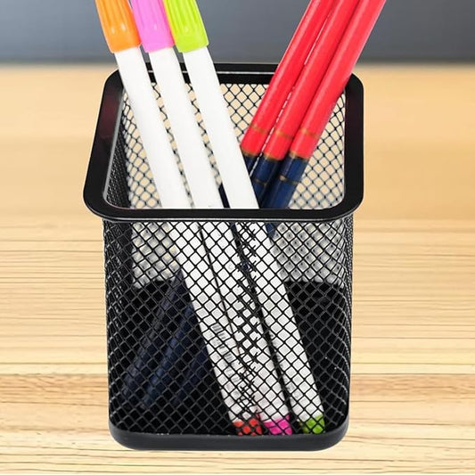 SNOW COOLER Pen Holder Pencil Holder Metal Pen Holder Cup Pencil Holder for Desk Office Pen Pencil Organizer for Desk Black, Square 4 Pack