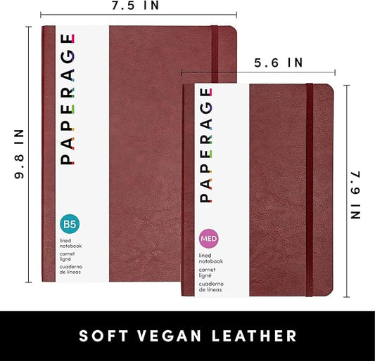 PAPERAGE Softcover Lined Journal Notebook (Burgundy), 160 Pages, Medium College Ruled Notebook, 5.6 inches x 7.9 inches - 100 GSM Thick Premium Paper, Soft Vegan Leather Journal for Home, Work & School