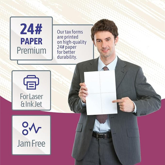 NextDayLabels - W-2 4-Up Employee Tax Forms, Instructions on Back" for 2025, for Laser/Inkjet Printer. Compatible with QuickBooks and Accounting Software ETC. (Pack of 500 Sheets)
