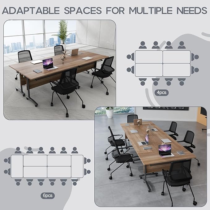 Folding Conference Table 4ft 5ft, Foldable Office Meeting Desk for 6 People, Multiple Sizes Colors Mobile Conference Room Table for Training Room School Business Furniture (2, White Walnut, 71in)