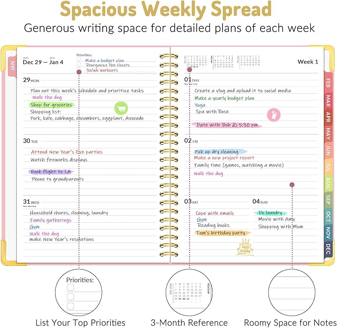 Forvencer 2026 Planner, Hardcover Calendar Planner Weekly and Monthly, Jan 2026 - Dec 2026, 6" x 8", Spiral Agenda Book with Tabs, Exquisite Daily Journal Organizer for Home School, Purple Marble