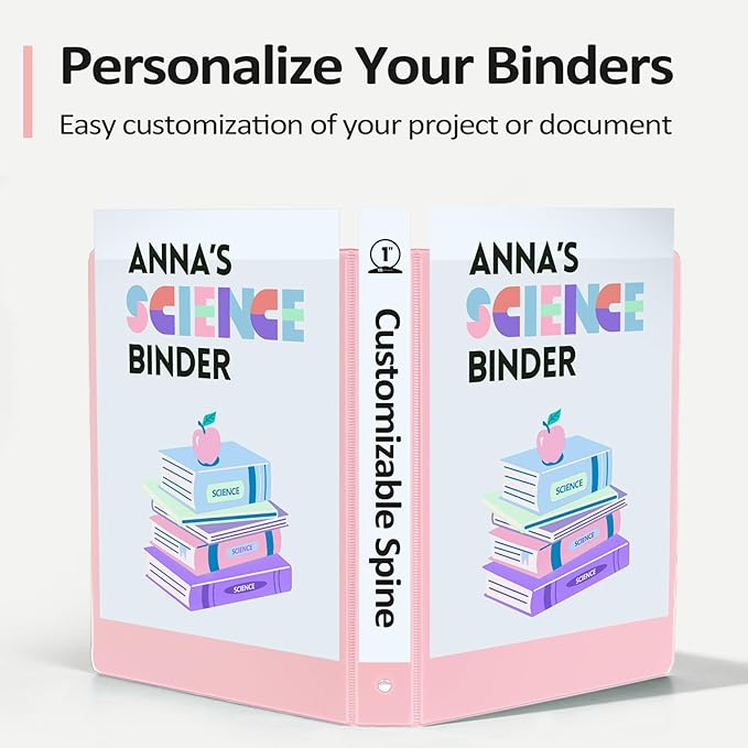 BinderX Extra Durable 3 Ring Binder, Round Ring 1 Inch Binders, Fits 175 Sheets of 8.5x11 Paper, Customizable View Cover with Inside Pockets, Cute 1" Binder, School Supplies for Girls, Blue