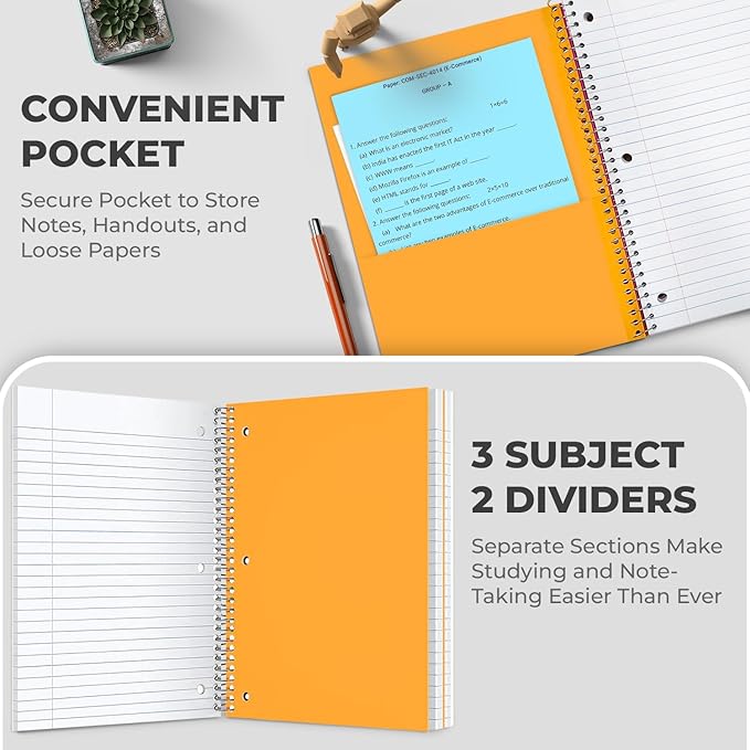 Rosmonde 720 Packs (Pallet) 3 Subject Notebooks, Spiral Notebook Bulk, College Ruled, Pallet of Notebooks,150 Sheets (300 pages),8 x 10-1/2",Bulk Spiral Notebooks for School & Office, 4-7 Days Transit