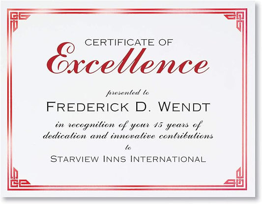 PaperDirect Red on White Classic Specialty Certificates, 8½ x11, Foil Accents, 50 Count, Certificates And Awards Paper, For School, Work, Diplomas & Award Certificates
