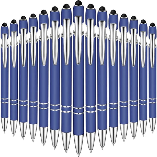 Zonon 38 Pieces Rubberized Ballpoint Pen with Stylus Tip Stylish Metal Pen Capacitive Styli with Soft Rubberized Grip, Black Ink for Most Devices(Dark Blue)