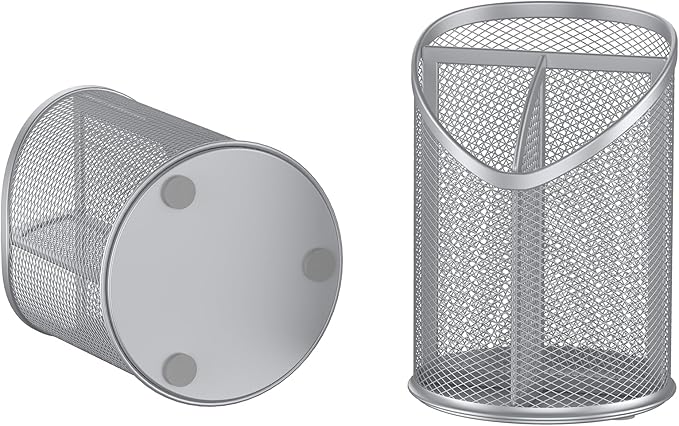 Delifox Mesh Round Pen & Pencil Holder — 2 Pack, Silver