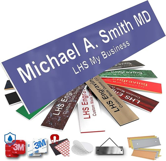 Engraved Name Plates for Door Sign Personalized Purple Plastic Plaque with White Letters - Made in USA 2x4 B13
