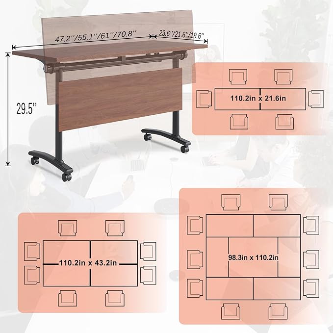 Conference Table,55.1''Folding Conference Room Table for 4-12 People,Mobile Flip Top MeetingTraining Table with Different Coulor and Styles for Offices, Classrooms,Meeting Room (4, 47.2''D)