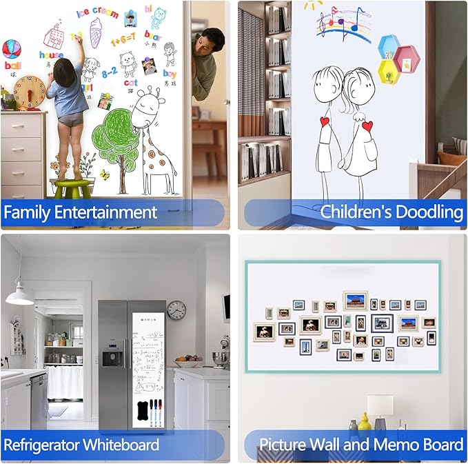 Magnetic Dry Erase Whiteboard Paper with Adhesive, 47" x 35" White Board Film for Wall, Easy to Write and Clean Dry Erase Board for Office, Classroom, Home, Include Marker, Magnetic Eraser and Magnets