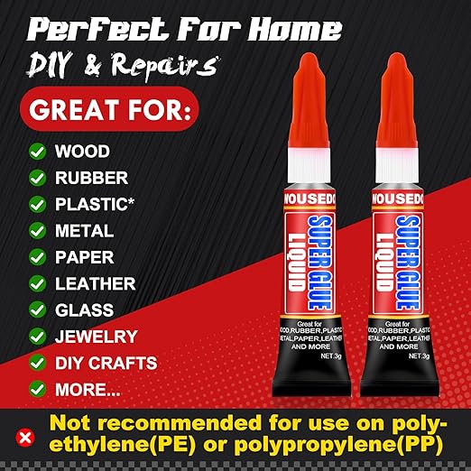 WOUSEDO 36 X 3g Super Glue Liquid, Clear Strong Adhesive,Fast Drying Cyanoacrylate Glue for Wood, Rubber, Leather, Hard Plastic, Metal, DIY Crafts and More