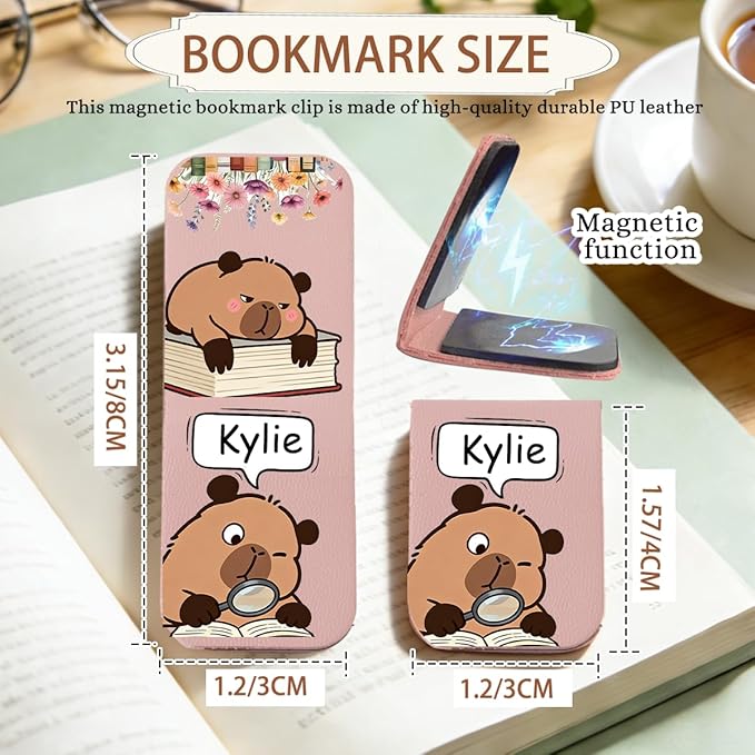 Magnetic Bookmark Clip Personalized for Readers, Custom Leather Bookmark Birth Flower with Name,Gifts for Book Lover, Teachers, Student, Women and Firends