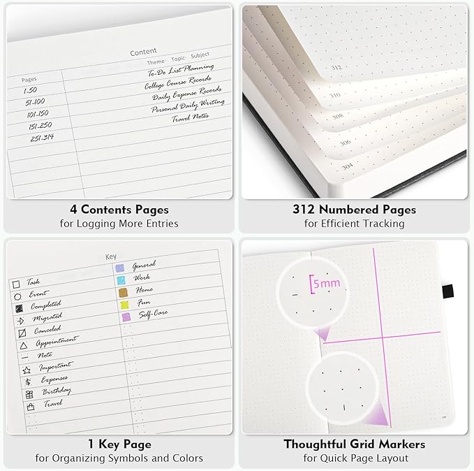 OFFIGIFT Dotted Journal Notebook, 312 Numbered Pages Large B5 Hardcover Leather Notebook, 100gsm No Bleed Paper Dot Grid Notebook with Index Pages, Dot Journal for Women Men, 7.6'' X 10'', Burgundy