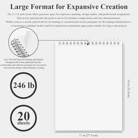 Fuxi Acrylic Paint Book Pad, 11x14 Inch 246lb/400GSM Art Paper for Acrylic Painting | 20 Sheets (40 Pages) Notebook for Painting, Drawing & Art Supplies.