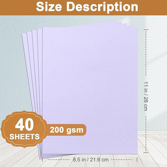 Silunkia 40 Sheets Light Purple Cardstock 8.5 x 11 Certificate Paper, 75lb Premium Lavender Card Stock Printer Paper for DIY Cards Making, Greeting Cards, Wedding Invitations, School Crafting