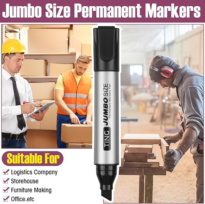 Fuutreo 10 Pack Jumbo Permanent Markers Bulk Large Chisel Tip Permanent Markers Quick Drying Waterproof Big Huge Poster Pens for Office, Logistics Company and More(Multicolor)