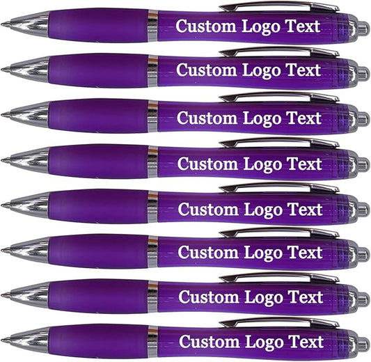 HEYZARDA Personalized Pens with Name Custom Text Logo Retractable Customized Ballpoint Pens for Church Office Business 50 Pcs, Purple