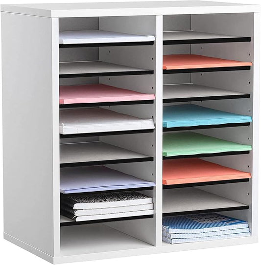 AdirOffice Wooden Adjustable organizerserature Organizer, 16 Compartment Office Mailbox, or Classroom Literature Organizer, White