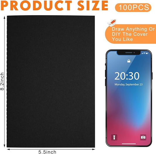 Mimorou 100 Pcs Journals Notebooks Bulk - Kraft Softcover A5 Small Notebooks 5.5 Inch x 8.3 Inch Notepads with 60 Page 30 Sheet for Writing Sketch Travel Office Supplies(Black,Unlined)