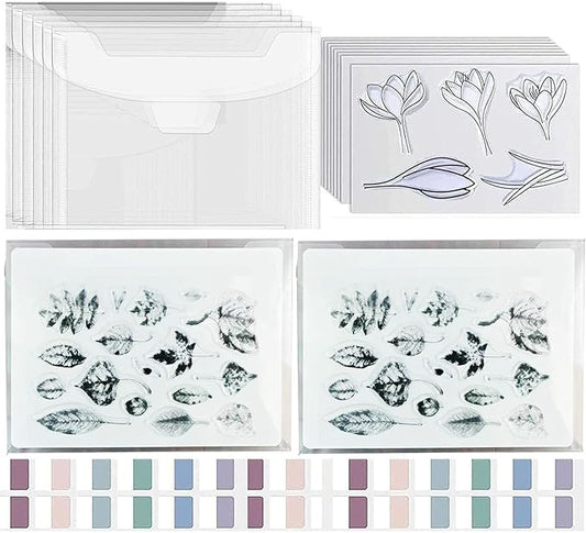20 PCS Clear Stamps Storage Panels,Resealable Die Cut Storage Bag, White Plastic Stamps Organizer Panels, Clear Stamp Organizer Set for Die Cutting and Decorative