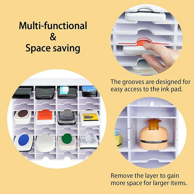 Krafetto 48 Grids Ink Pad Storage Rack, Wall-mountable Stamp Pad Organizer Holder Compatible with Slim Ink Pads（Grid Size 3" W × 3.9" D × 0.9" H）