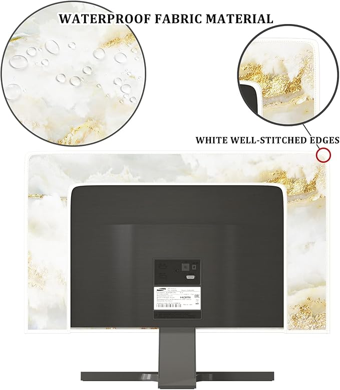 Baocicco White Gold Waterproof TV Display Screen Cover with Abstract Texture Marble Design 45, 46, 47, 48 Inch Television Covers Sleeve Compatible with LCD LED PC Desktop and Home Hanging TV