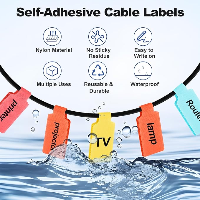 SZ.haitun 40 Pack Cable Labels Tags, Multi-Color Write On Wire Cord Tags and Charger Labels Waterproof for Cable Management and Identification Electronics (Rectangular)