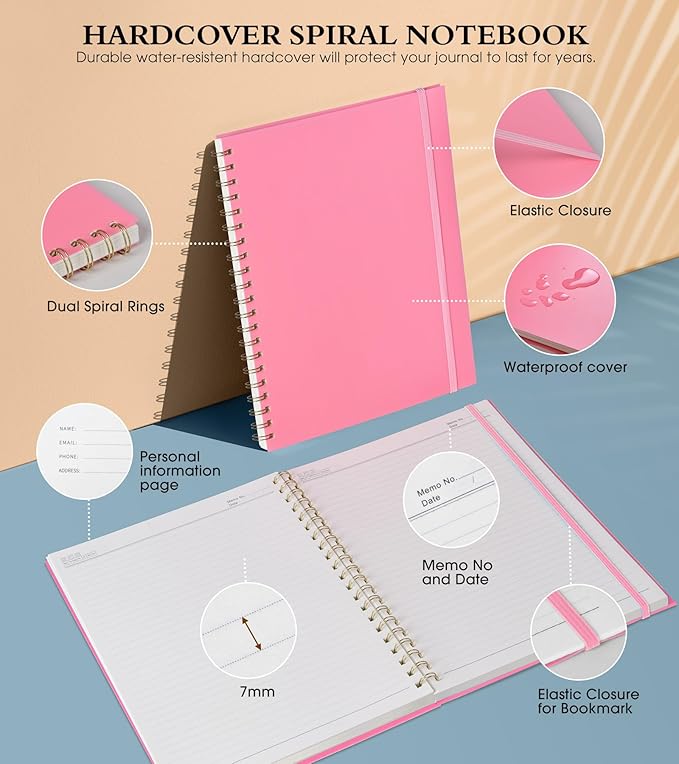 UEBZFOCS Spiral Notebook Journal — 8.5×11 in (A4), Pink