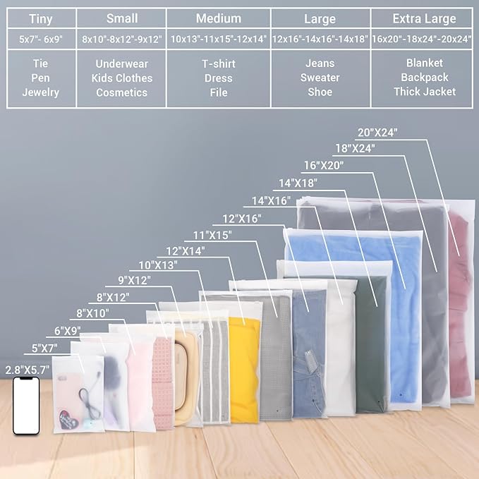 Svaldo Clothes Packaging Bags for Shipping, 25 Count 12x16 inch Frosted Zipper Plastic Bags for Clothing, Thick Plastic Apparel Bag for Packaging T-Shirt, Shirt, 3 Mil, with Vent Holes Storage Bag