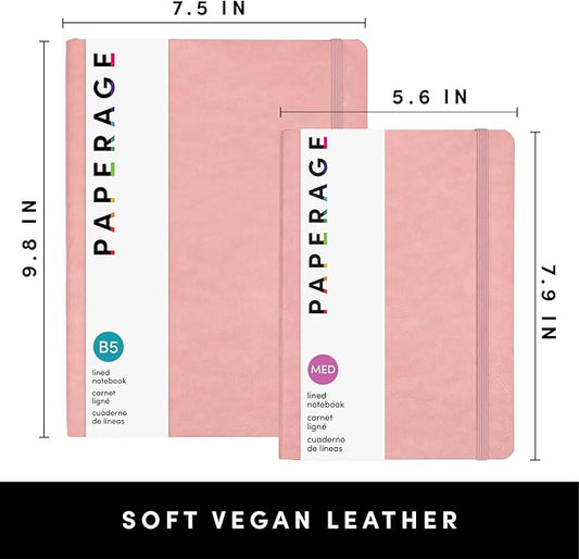 PAPERAGE Softcover Lined Journal Notebook (Blush), 160 Pages, Medium College Ruled Notebook, 5.6 inches x 7.9 inches - 100 GSM Thick Premium Paper, Soft Vegan Leather Journal for Home, Work & School