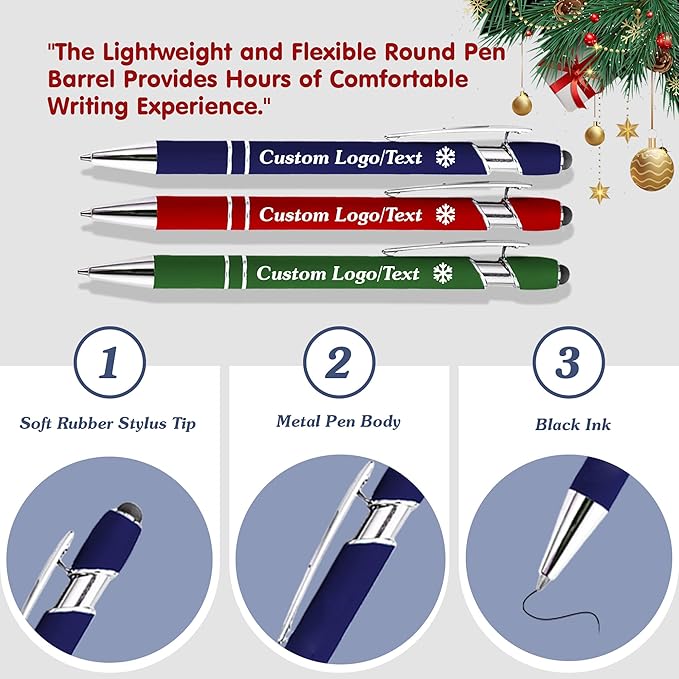 CRME Bulk Custom Pens Personalized Pen with Name Logo Engraved Metallic Customized Pen 2-in-1 Stylus Retractable Ballpoint Pen Soft Grip for Superb Comfort and Control Gifts for Birthday School Office