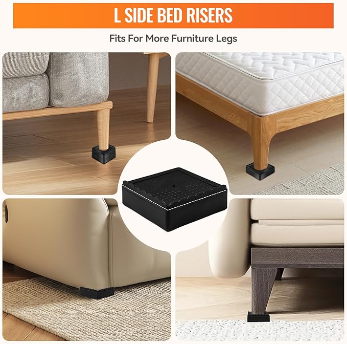 shouwuhho Furniture Risers, 6 Pack Bed Risers with Non-Slip Grip and Heavy Duty Support, 1 Inch 2 Inch 3 Inch 4 Inch Height Lift for Couch, Sofa, Table, Desk, Chair, Refrigerator - Black, 1 Inch
