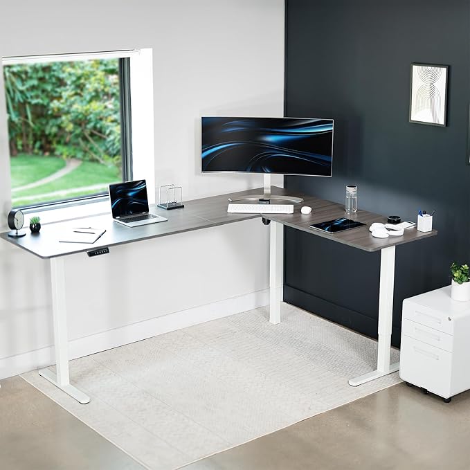 VIVO Electric Corner 84 x 63 inch L-Shaped Standing Desk (Gray, 84x63inch)