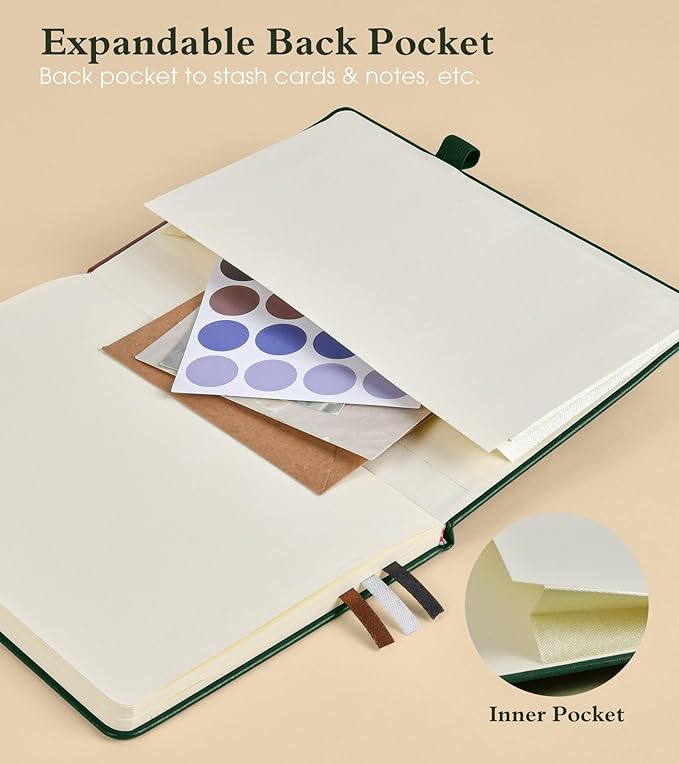 PAIBAS Lined Journal Notebook for Women Men, 160 Pages, A5 Hardcover Vintage Leather Journaling Notebooks for Work, School, Note Taking, Travel, Bible Study, Daily Diary for Writing 5.8"x8.5" (Green)