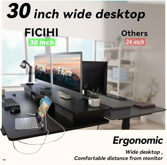 FiCiHi Adjustable Height Standing Desk with 4 Drawers,55 x 30 inches Electric Sit Stand Desk for Home Office,3 Memory Presets,Monitor Stand Riser,USB A/C Charging Port