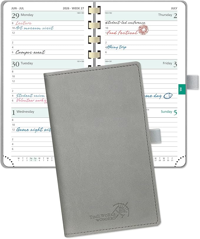 POPRUN 2026 Pocket Planner (Slim Size 3.5" x 6.5") Weekly... (Grey)