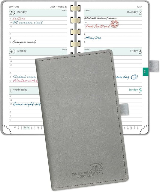 POPRUN 2026 Pocket Planner (Slim Size 3.5" x 6.5") Weekly... (Grey)