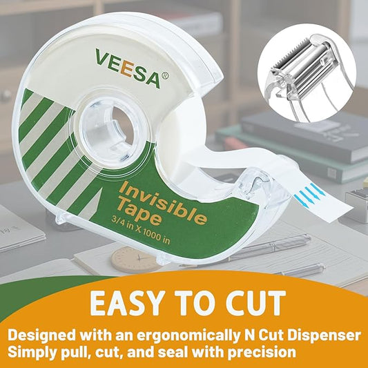 Invisible Tape, 12 Dispensered Rolls, 3/4 x1000 Inches, Matte Finish, Gift Wrapping Tape for Label & Mend, Classroom, Office, Back to School Supplies