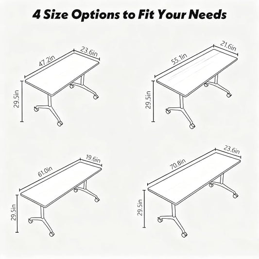 Goakwwuz Conference Room Tables Folding Conference Table Modular White Training Tables with Wheels, Large Flip Top Table for Office,Classroom,Meeting Room(4, White, 55.1”)