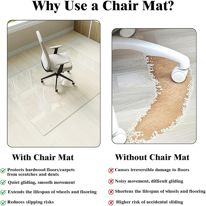 Koonmi Tempered Glass Chair Mat for Hardwood Floors & Carpets, 48" x 72“ Transparent Heavy Duty Office Floor Protector with Noise-Free Gliding Shatterproof for Home Office Desk