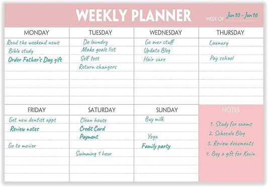 Weekly Planning Pad - Tear Off To Do List Pad with Daily Schedule & Calendar, 52 Sheets, 100gsm Paper, Undated Weekly Planning Notepad, 6x9 in