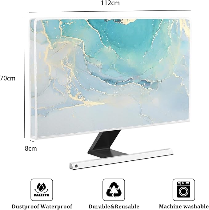Baocicco Blue Green Marble TV Display Screen Cover 45, 46, 47, 48 Inch Creative Anti-Static Dustproof Monitor Accessories Laptop LCD Cover Modern Screen Television Decoration for LED LCD OLED TVs