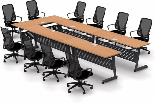 Tables Training Meeting Seminar Classroom Model 2558 15pc Beech Folding Industrial Caster Z-Base. Tables Connect. Modesty Panel, Shelf, Power + USB Outlet. (Seating Included).