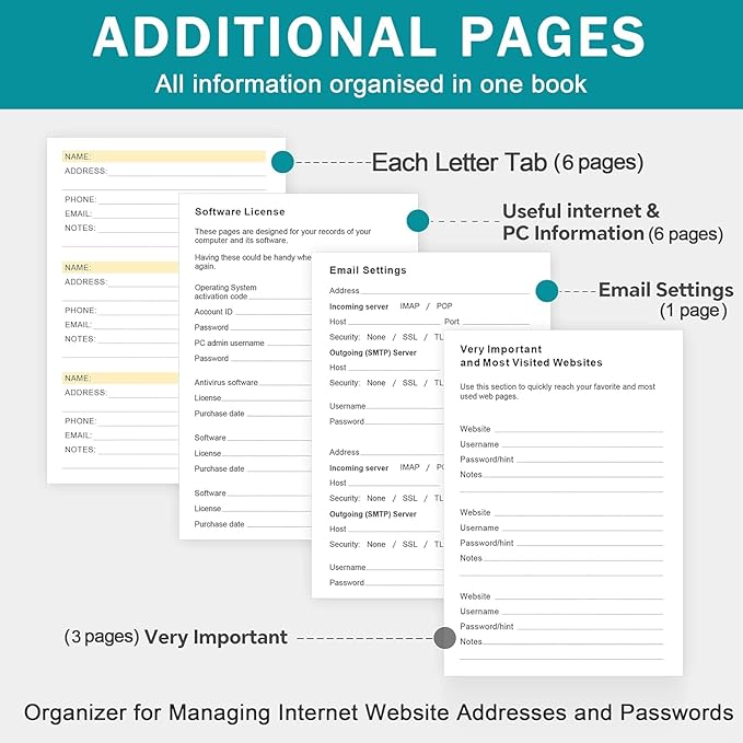Address Book with Colorful Alphabetical Tabs (8.4" x 5.7") – Hardcover Contact Organizer for Website Passwords, Telephone, Software Licenses, and Important Information – Dark Brown