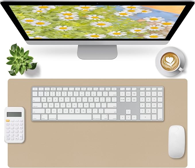 Bloss Beige Desk Mat 23.6" x 13.8", Desk Matt for Desktop, Large Leather Mouse Pad Waterproof, Computer Mat for Office Work/Home/Decor/Protector