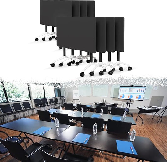 Goakwwuz Conference Room Table, Folding Conference Tables,Thicken Grey Tabletop,Flip Top Wooden Seminar Meeting Room Table for Conference Room Offices (8, Black, 61.0“)