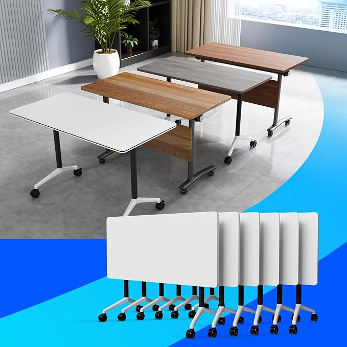 Conference Table Flip Top Mobile Conference Room Tables,Folding Conference Table with Wheels,Large Meeting Training Seminar Table Saving Space for Office Classroom(6A,47.2'')