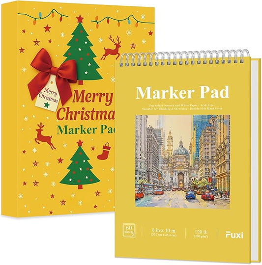 Fuxi Marker Paper Sketchbook 8" x 10", 60 Sheets Marker Pad Sketch Book Hard Covers, 120lb/200gsm Drawing Paper for Markers, Drawing Pad for Alcohol Markers, Art Gifts for Adults & Art Stuff.