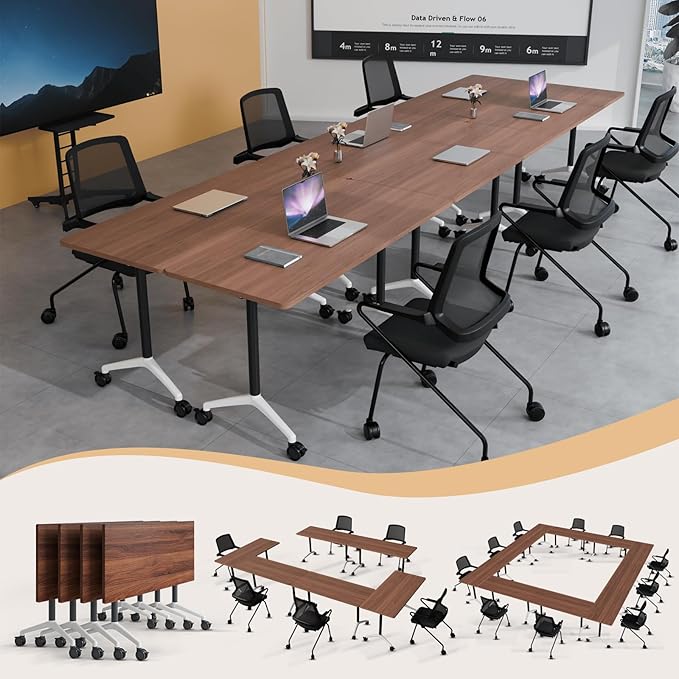 Folding Conference Table 4ft 5ft, Foldable Office Meeting Desk for 6 People, Multiple Sizes Colors Mobile Conference Room Table for Training Room School Business Furniture (2, Walnut, 63in)